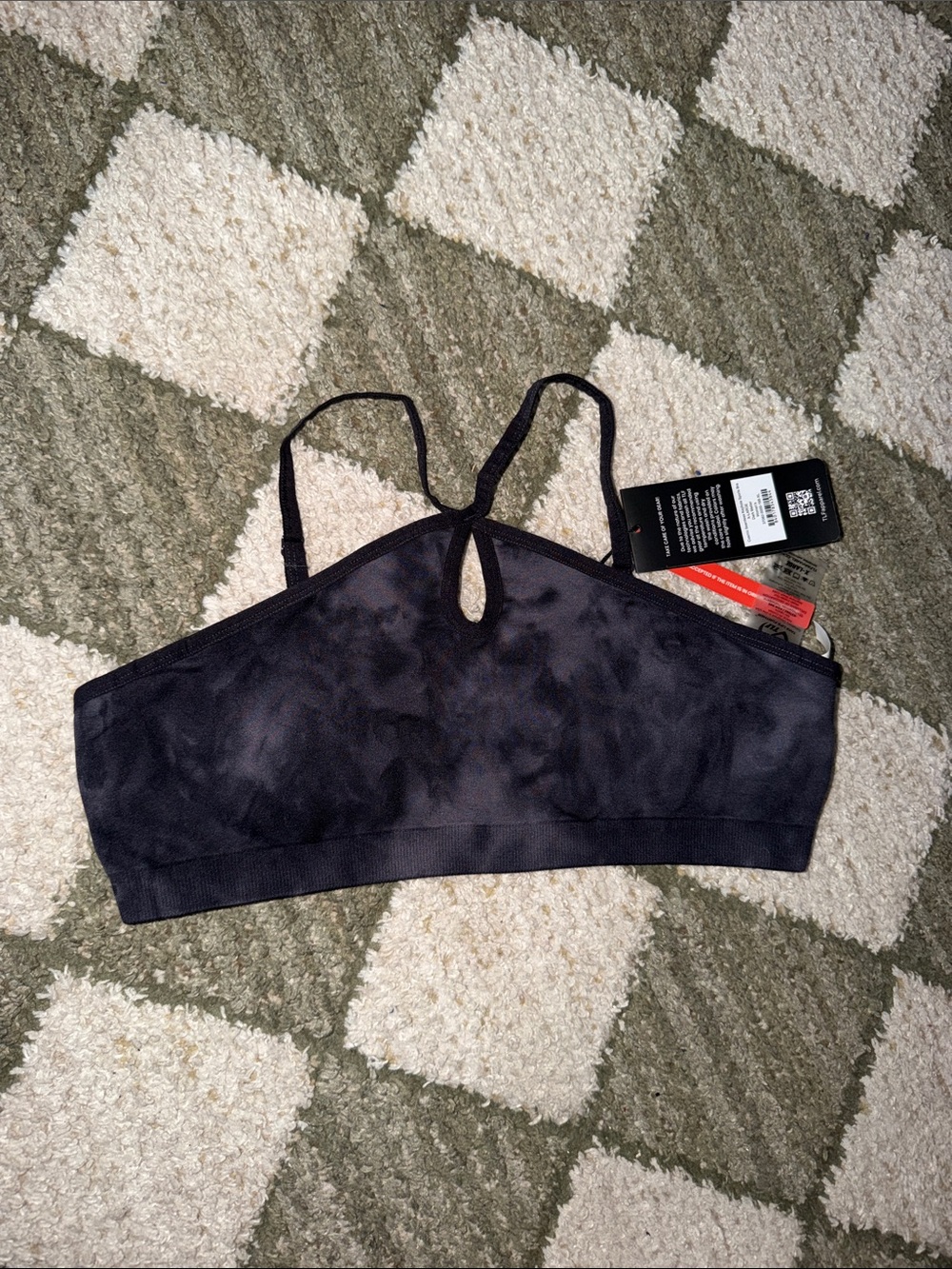 Black Tie-Dye Keyhole Sports Bra